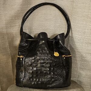 Brahmin Black Crocodile Embossed Hobo Bag